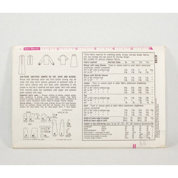 1965 Simplicity 6144 Girls One Piece Jumper or Top, Skirt, Blouse Size 8S Uncut - Picture 2 of 3